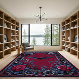Gothic Bat Rose Red Area Rug