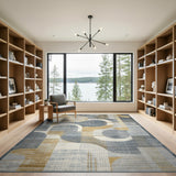 Modern Geometric Abstract Area Rug Grey Teal Gold