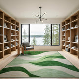 Serene Green Waves Abstract Area Rug