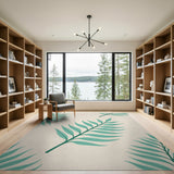 Teal Leaves Beige Area Rug