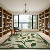Vintage Green Leaf Pattern Area Rug