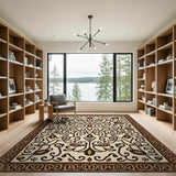 Ornate Cream Vine Floral Area Rug