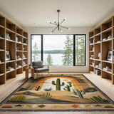 Southwestern Rainbow Cactus Desert Area Rug