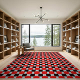 Red Bold Red Black Geometric Grid Area Rug