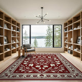 Red Persian Floral Area Rug with Ornate Ivory Border