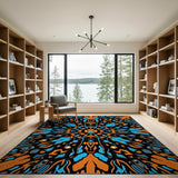 Vibrant Orange Teal Geometric Mandala Rug