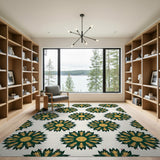Green Gold Sunflower Pattern Area Rug
