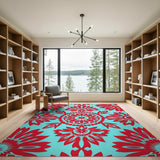 Bold Red Mandala Teal Area Rug
