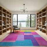 Geometric Modern Vibrant Multi-Color Geometric Patchwork Rug