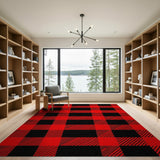 Rustic Farmhouse Red Bold Red Black Buffalo Check Area Rug