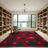 Festive Red Christmas Tree Snowflake Pattern Rug
