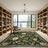 Vintage White Peony Green Area Rug