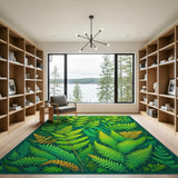 Green Floral Vintage Lush Fern Grove Green Area Rug