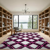 Bold Pink Black Geometric Diamond Area Rug
