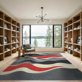 Wavy Stripe Abstract Area Rug in Grey Red