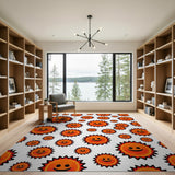Playful Orange Smiling Suns Cartoon Area Rug