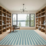 Teal Checkered Washable Area Rug