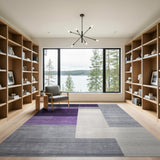 Purple Purple Grey Geometric Block Area Rug