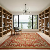Red Geometric Greek Key Area Rug