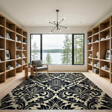Floral Vintage Elegant Black Damask Area Rug