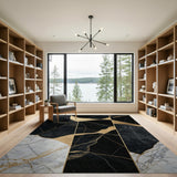 Black Marble Gold Fracture Abstract Area Rug