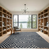 Black and White Navy Maze Geometric Area Rug