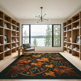 Ornate Golden Vine Leaf Area Rug