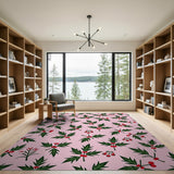 Pink Holly Berry Pattern Area Rug