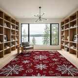 Red Snowflakes Swirls Area Rug