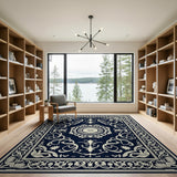 Navy Blue and Teal Navy Blue Traditional Persian Medallion Rug