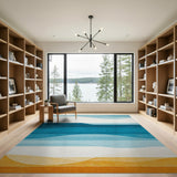 Blue and Teal Teal Ocean Waves Abstract Area Rug