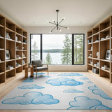 Whimsical Blue Cartoon Clouds Area Rug