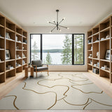 Abstract Gold Wave Lines Beige Area Rug