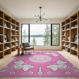 Pink Ornate Swirl Fanburst Area Rug