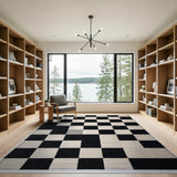 Modern Black White Checkered Woven Area Rug