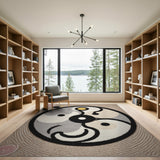 Beige Yin-Yang Tribal Dot Area Rug
