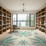Teal Snowflake Geometric Area Rug