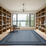 Navy Framed Blue Grid Geometric Area Rug