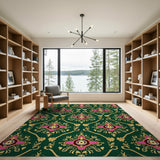 Emerald Green Persian Floral Damask Rug
