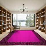 Boho Chic Hot Pink Leopard Print Border Area Rug