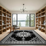 Black White Persian Mandala Area Rug
