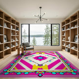 Vibrant Pink Teal Geometric Starburst Rug