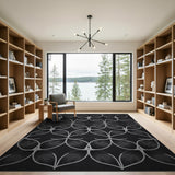 Black White Leaf Geometric Area Rug
