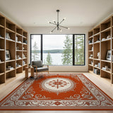 Ornate Terracotta Persian Area Rug with Floral Medallion