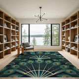 Teal Peacock Feathers Fan Pattern Area Rug