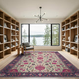 Ivory Pink Floral Persian Area Rug