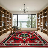 Red Christmas Reindeer Pine Tree Southwestern Rug
