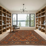 Orange Geometric Medallion Area Rug