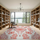 Pink Hibiscus Floral Vintage Area Rug