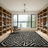 Geometric Modern Black White Geometric Maze Labyrinth Rug